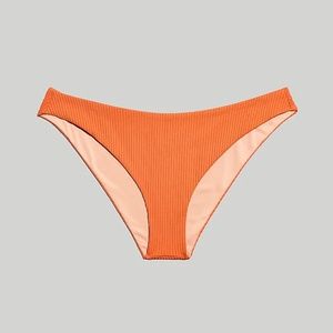 Madewell Second Wave Ribbed Classic Cheeky Bikini Bottom, Coral, XS, NWT